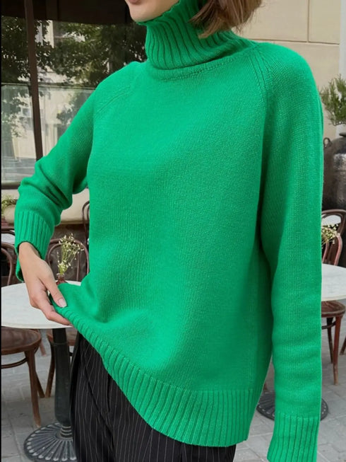 'Scarlett' Ribbed Knit Turtleneck Sweater - Celes Fashion